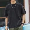Nueva Camiseta de Manga Corta Pesada Vintage Lavada con Enzimas Estilo Americano para Hombre, Camiseta Básica de Manga Media con Cuello Redondo para Otoño, Moderna