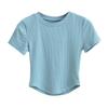 Camiseta de Manga Corta con Cuello Redondo y Bajo Curvo Estilo Europeo y Americano para Mujer, Verano Nuevo, Chica Caliente, Cintura Alta, Adelgazante, Top Básico Corto
