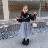 Primavera 2026 Ropa Nueva para Niños Vestido de Malla con Correas de Color Brillante Conjunto de Dos Piezas Cuello Semialto Conjunto Delgado de Moda