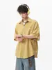 Camisa tipo polo a cuadros azul salmón para hombre, Camisa de verano estilo Miu sol, Camisa de manga corta holgada de media manga