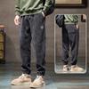 Pantalones deportivos casuales de pana para hombre, de invierno, con forro polar, gruesos, a juego, sueltos, cálidos, con tobillos atados.