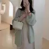 Cárdigan de Manga Larga con Protección Solar para Mujer, Estilo Veraniego Delgado con Lazo, Estilo Suave, Corte Holgado, Chaqueta de Punto de Longitud Media para Principios de Otoño