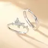 Anillo de Plata de Ley S999 Mariposa Corazón Bucle Mobius Par de Pareja Anillo Liso Ajustable Enlazable