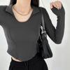 Camiseta de Manga Longa para Mulheres 2026 Novo Design com Decote em U Camisa Base Estilosa Primavera e Verão Top Tendência de Alta Qualidade Slim Fit