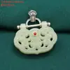 Anillo Doble de Plata de Ley S925 Murciélago Ruyi León Jade Carácter Feliz Accesorios Retro Vestido Colgante de Jade Hetian Accesorios