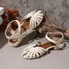 Zapatos Planos 2025 Verano Nuevo Estilo Zapatos para Mujer con Tacón Bajo Grueso, Zapatos de Moda con Diseño Trenzado Hueco, Sandalias de Punta Cerrada sin Espalda para Mujer