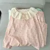 Pijama doble largo de encaje de algodón nube a cuadros amarillos, conjunto fino y amigable con la piel para casa para mujer en primavera y otoño