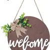 Decoração rústica para porta da frente, olá, inacabada, redonda, etiqueta de boas-vindas de madeira, placa de porta pendurada de madeira
