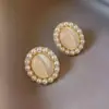 Aretes de Perla con Piedra Ojo de Gato para Mujer, Aretes de Diseño Único, Nuevo Modelo 2024, Aretes de Lujo Ligero de Alta Gama, Color de la Imagen