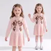 Vestido de punto rojo con patrón de rombos estilo preppy para niña, vestido base de manga larga otoño/invierno, atuendo para el primer cumpleaños del bebé
