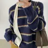 Blusa Holgada de Alta Calidad para Mujer Dongdaemun Coreana con Cinta + Suéter Rayado de Bloques de Color
