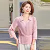 Roupa de primavera fina para mães, camisa de sete mangas, top pequeno fino da moda, roupa para mulheres de meia-idade e idosas, camisa solta de primavera e verão