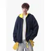 Moletom com zíper e blocos de cores outono e inverno vestuário masculino 2026 nova marca da moda jaqueta com capuz casual solta versátil para homens