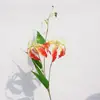 Flor de Lírio-Chama de Haste Única com 2 Flores Cymbidium Toque de Cola Flor Artificial Decoração Suave para Casa Colocação Flor para Casamento Estúdio
