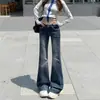 Jeans de pierna acampanada micro de tiro bajo estilo Yi Mengling para mujer 2026 nuevos pantalones acampanados rectos elásticos de chica hot retro