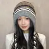Gorro de Punto con Bloques de Color Estilo Fair Isle y Pompón para Mujer, Gorro Grueso de Invierno Cálido que Protege las Orejas, Gorro de Ciclismo Trapper