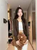 Camisa Suelta Regular de Cuello Redondo Estilo Coreano con Chaqueta Suéter Top Cardigan de Punto Fino Dopamina para Mujer Primavera y Otoño