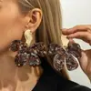 Pendientes de Resina con Estampado de Leopardo Exagerado y Flor Grande Transfronterizos Europeos y Americanos, Pendientes Acrílicos Huecos Geométricos Vintage con Degradado