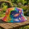 Sitio Web Independiente Transfronterizo Nuevo Modelo Coche de Viaje Patrón Bordado Acolchado Estampado Unisex Sombrero de Pescador Arcoíris Sombrero de Sol