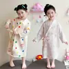 Camisola de Menina Primavera e Outono Classe a Gaze de Algodão Puro Roupão de Banho Longo para Bebê com Amarração Verão Manga Longa Absorvente Roupão de Banho Infantil