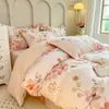 Juego de ropa de cama de cuatro piezas de algodón puro de alta calidad, alto número de hilos, engrosado, cepillado, 100% algodón, sábana, funda de edredón, funda de almohada, ropa de cama para todas las estaciones