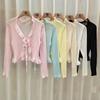 2025 Nuevo Estilo de Verano Ajuste Delgado Estilo Coreano Dulce Diseño de Tirantes de Encaje Protección Solar Cardigan de Punto de Manga Larga Top para Mujer