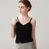 Prenda exterior de encaje de cuatro lados con cuello en V, capa interior, top de tirantes finos sin mangas de punto de alta elasticidad, camisola de cachemira para mujer