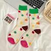 Calcetines Ruby Little Beaver para Mujer Lindos Ins Trendy Rosas Girly Dibujos Animados de Media Pantorrilla Calcetines de Pila con Puntos de Colores