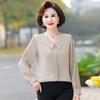 40-50 anos de idade mãe Primavera e Outono camiseta de manga comprida estilo ocidental top 2024 novas mulheres de meia-idade e idosas primavera e verão camisa inferior