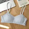 Conjunto de Sutiã e Calcinha de Renda com Estampa Xadrez Pure Desire, Modelo Fino para Seios Pequenos, Push-Up, Sem Aro, Anti-Queda, para Jovens