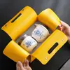 Conjunto de Chá para Acampamento ao Ar Livre Viagem Lótus Enrolado Porcelana Branca Copo Rápido Portátil Conjunto de Bolsa de Couro para Levar em Passeios