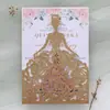 Tarjeta de felicitación de boda para niña de las flores con rosa brillante, corte láser, tarjeta de bendición de princesa de boda, fábrica de tarjetas de invitación