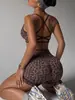 Conjunto de Yoga de Dos Piezas con Estampado de Leopardo Popular Sin Costuras de Shein Transfronterizo con Sujetador de Espalda Cruzada Sin Almohadillas en el Pecho