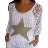 Suéter de Cinco Estrellas con Cuello Redondo de Estilo Europeo y Americano, Nuevo de Verano, Top Elegante de Siete Mangas para Mujer, Camisa para Aire Acondicionado