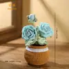Planta en maceta de rosa tejida a crochet producto terminado, flor artificial de hilo hecha a mano, decoración de escritorio para el hogar, manualidad decorativa tejida creativa