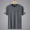 Camiseta de Verão Masculina de Manga Curta Secagem Rápida Tamanho Grande Solta Top de Seda Gelada Camiseta Esportiva de Malha Estampada Meia-Manga para Homens
