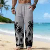 Calça de Linho Masculina Casual Solta para Todas as Estações com Estampa de Palmeiras Havaianas - Cruzamento Europeu e Americano Amazon