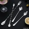 Cuchara Mezcladora de Mango Largo Cuchara para Hielo Acero Inoxidable 304 Cuchara de Bar Cuchara para Cócteles de Bar Cuchara de Bar Roscada de Doble Cabeza Palillo para Remover Té de Leche