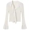 Tienda Insignia Shanghai Dan Nong/Mezcla de Lana Elegante Acampanado Adorno de Volantes Corte Ajustado Cardigan de Punto Blanco Pequeño