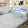 Juego de cuatro piezas de gasa de doble capa de algodón con sensación de nube Clase A, sábana de algodón lavado, funda de edredón, juego de tres piezas para dormitorio de estudiante, funda de edredón individual