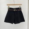 Shorts Casuais Feminino 2024 Início do Outono Novo Estilo Coreano Ins Retro Preto Elegante Cintura Alta Calça Vestido Perna Larga Hot Pants