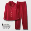 Pijama Masculino Novo 2024 Primavera e Outono Manga Longa Seda Gelada Vermelho Sensação Premium Roupa de Casa conjunto