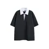 Camiseta Polo Simple Retro de Dos Piezas Falsas para Hombre Camiseta de Manga Corta Holgada con Solapa Verano Nuevo Top Ht1018