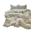 Conjunto de quatro peças 100% algodão, ultrassuave, algodão lavado, gaze franzida, capa de edredom individual, lençol de cama, conjunto de cama de três peças para dormitório estudantil, atacado