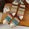Meias Femininas Double Road Estilo Étnico Meias de Algodão Casuais Retrô Outono e Inverno Moda Estilo Britânico Mid-Tube Meias