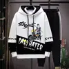Sudadera de Otoño para Hombre de Manga Larga Estampada con Empalmes Pulóver Marca de Moda Atractivo con Capucha Traje Holgado Tops Juveniles