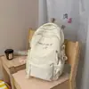 Mochila Estilo Coreano Suave y Fresca con Bordado de Letras, Amarillo Dulce y Cremoso, Adecuada para Chicas de Secundaria y Preparatoria