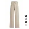 0140 Calça Larga Elástica de Cintura Ajustável com Cordão, Acolchoada com Lã e Forro de Seda Amora, para Mulheres, Outono e Inverno de Cintura Alta