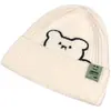 Gorro de Mujer Otoño e Invierno Versátil Lindo Oso Bordado Gorro de Lana Cálido Protección para las Orejas Gorro de Punto Sonriente Etiqueta de Tela Gorro para el Frío