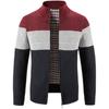 Comércio exterior Novo suéter cardigan masculino outono e inverno solto com forro de lã malhas moda casual casaco gola suéter com combinação de cores